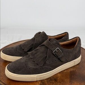 Frye Shoes Wm 9M Gemma Kiltie Slip On Buckle Loafer Suede Wing Tip Smokey Gray